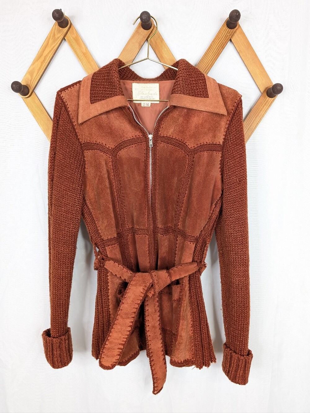 Exclusive Imports Vintage 1970s Leather Suede Knit Sweater Jacket - Size Medium - Picture 2 of 8